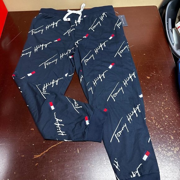Tommy Hilfiger Mens Dark Navy All Over Print Jogger Pants Size Large XL - Picture 1 of 6